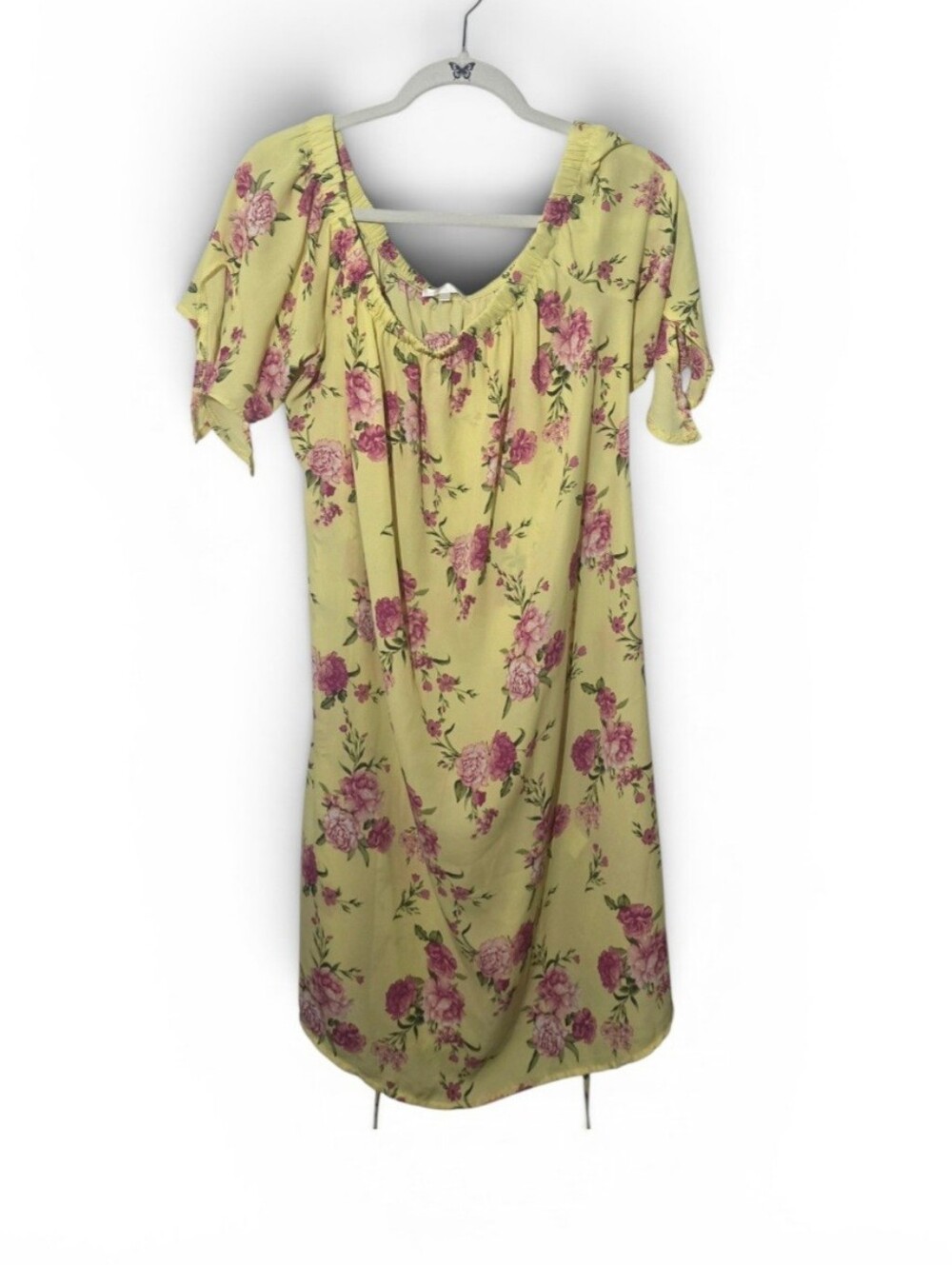 Yellow Floral Off-Shoulder Women's Dress